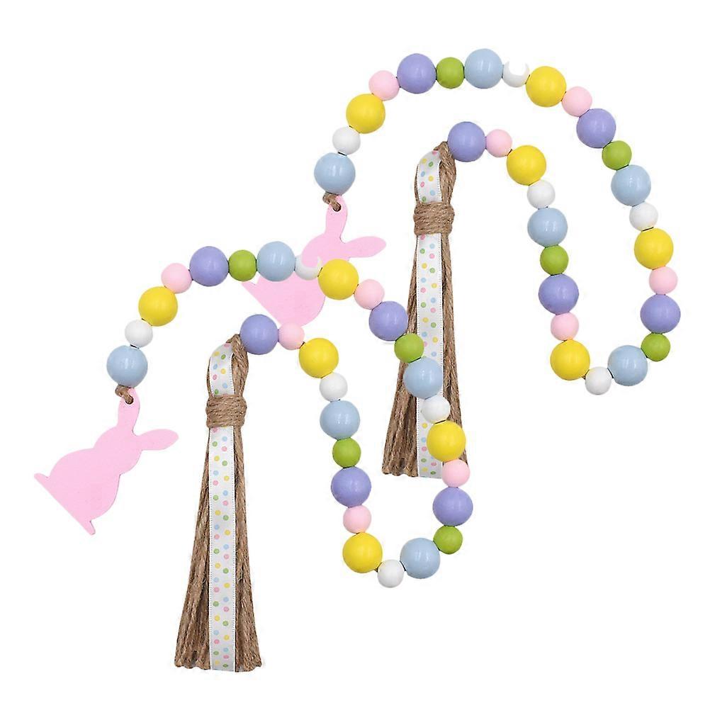 2pcs Easter Bead Garland with Tassel Decor Multi Color Hemp Rope for Festive Home Decor