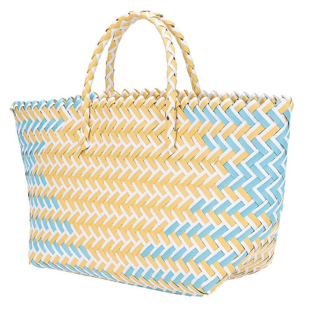 Yellow Portable Woven Shopping Basket with Handles for Decoration Made of PP Material 2 Pieces