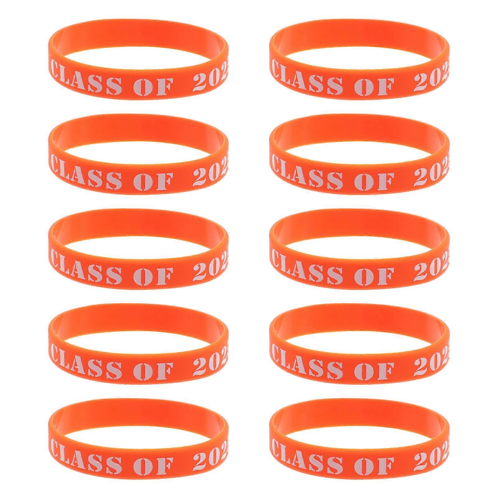 10pcs Graduation Wristbands for Parties and Events Orange Silicone Bracelets Class of 2025 for