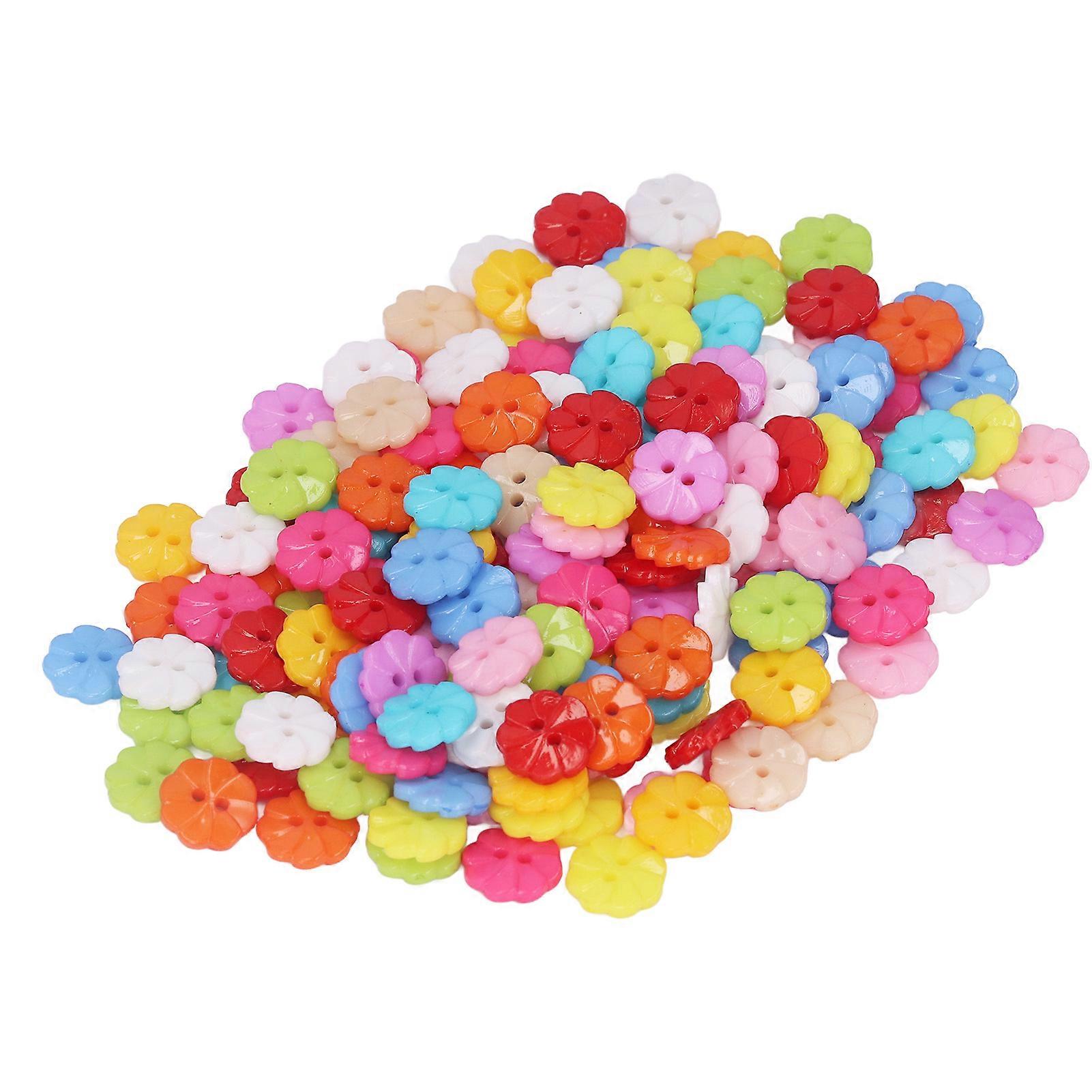 200Pcs Flower Buttons Colorful Vivid Colors Durable Plastic Wide Application Craft Buttons for Clothing Bag DIY 
