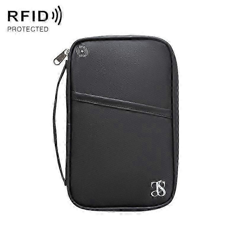​RFID Blocking Travel Passport Holder Large Black ID Document Bag for Secure Storage During Trips​
