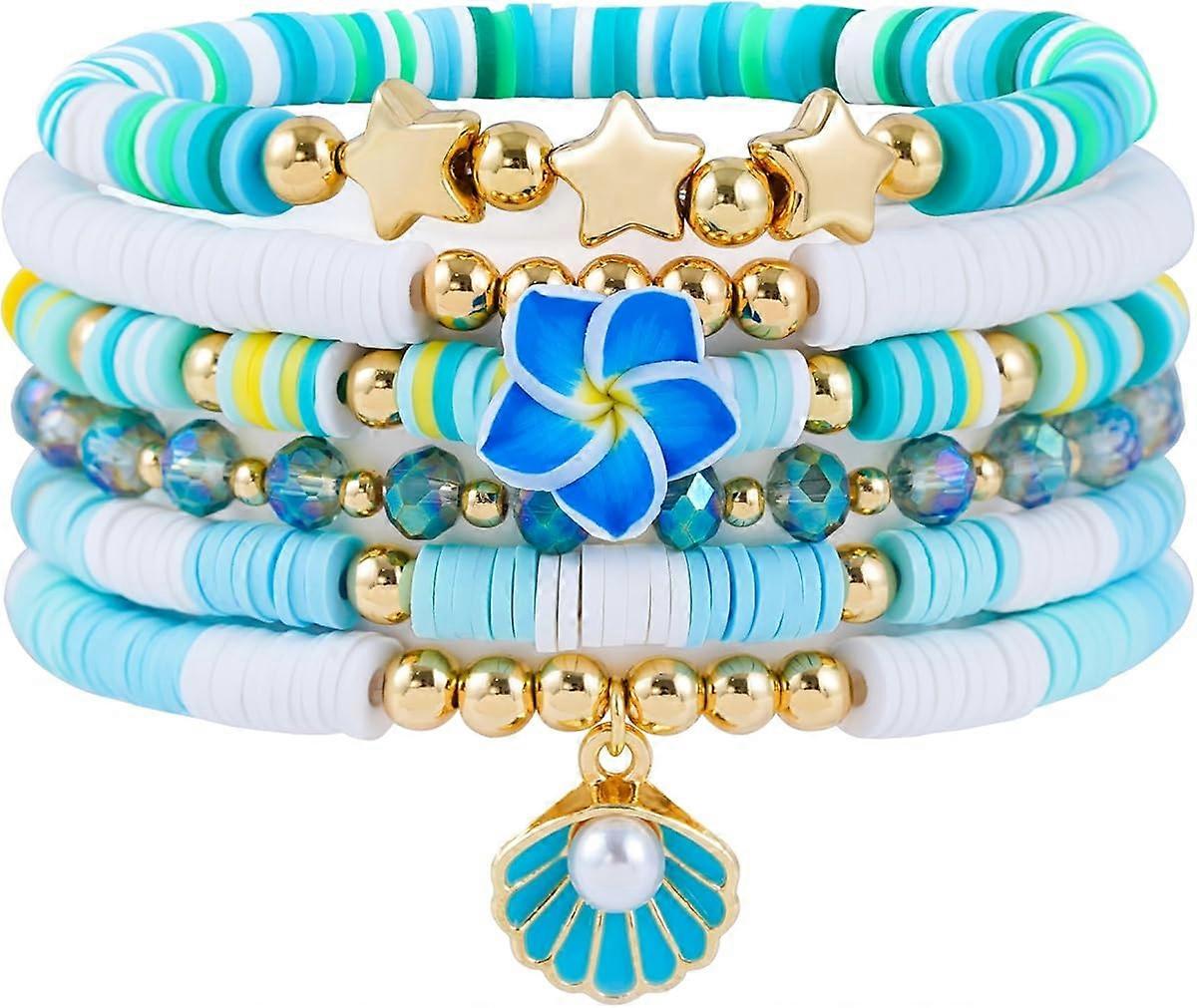 Beaded Stretch Bracelets for Women Stackable Gold Polymer Clay