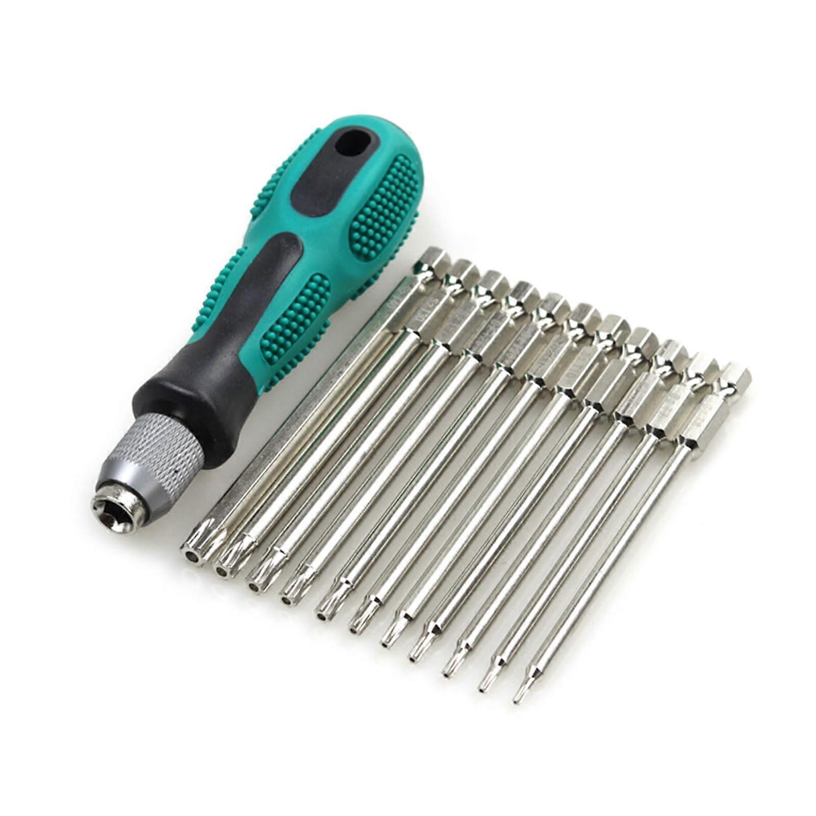 Solid Plum Blossom 1/4" Six-Star Hexagon Magnetic Screwdriver Bit Set 12 Piece Alloy Steel T6-T40 100mm for Versatile Screwing Tasks