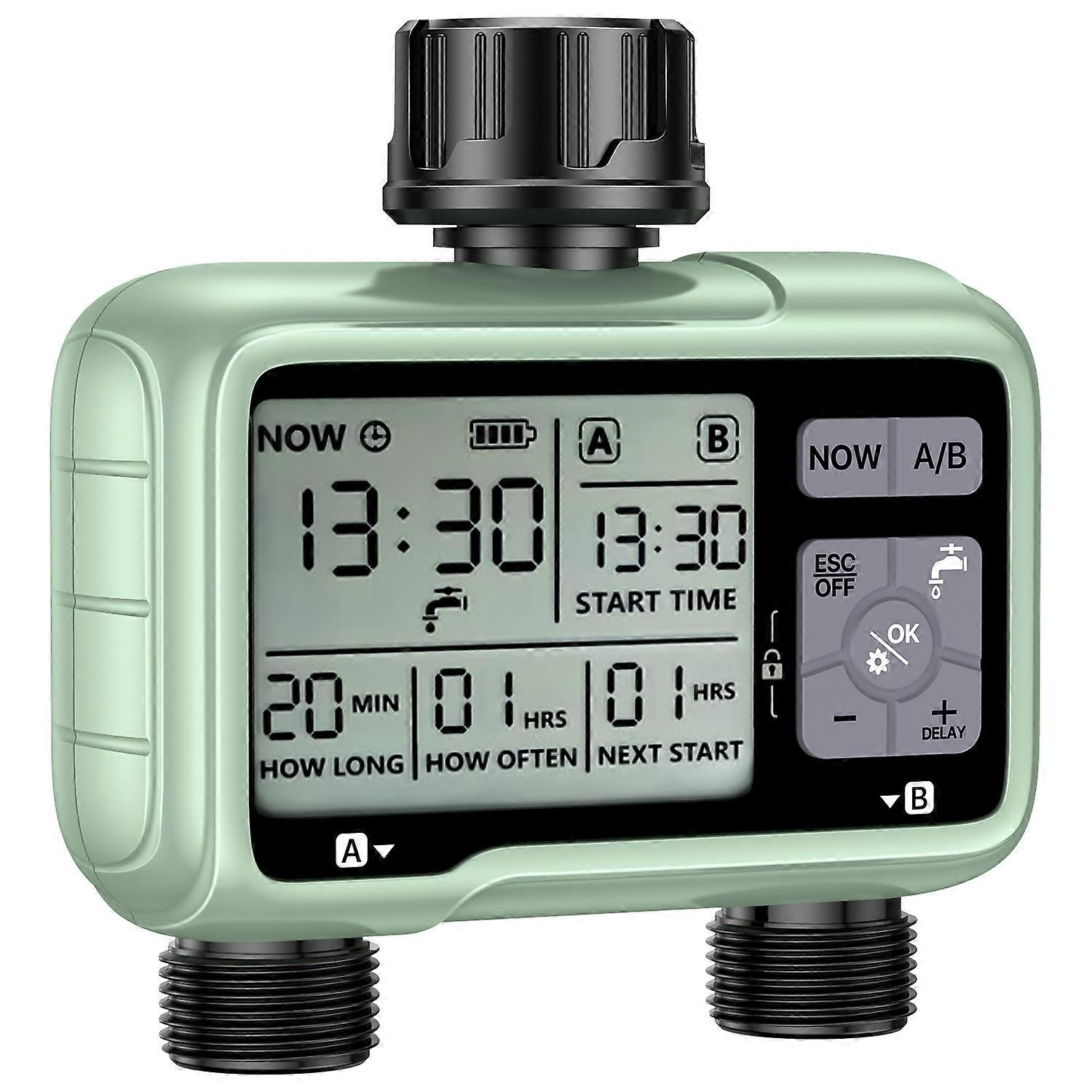 Aoresac 2-Outlet Digital Water Timer IPX5 Waterproof Programmable Garden Sprinkler with Large LCD Display