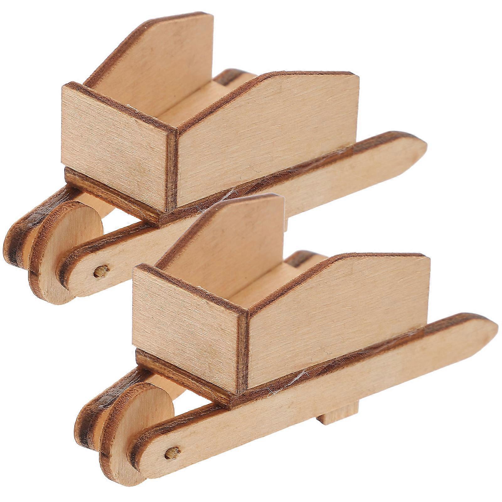 2pcs Miniature Wooden Cart Models for Dollhouse, Smooth Mini Barrows for Crafts, Garden Decor & Photography Props for Miniature Landscapes
