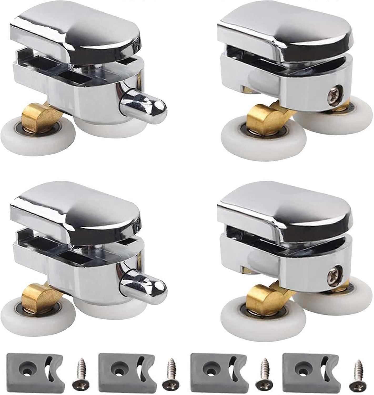 Double Rollers - for Sliding Shower Door, 2 Wheels 23 mm Diameter Zinc Alloy Bathroom with Anti-Collision Block and Fixings Lilaris Pack of 4