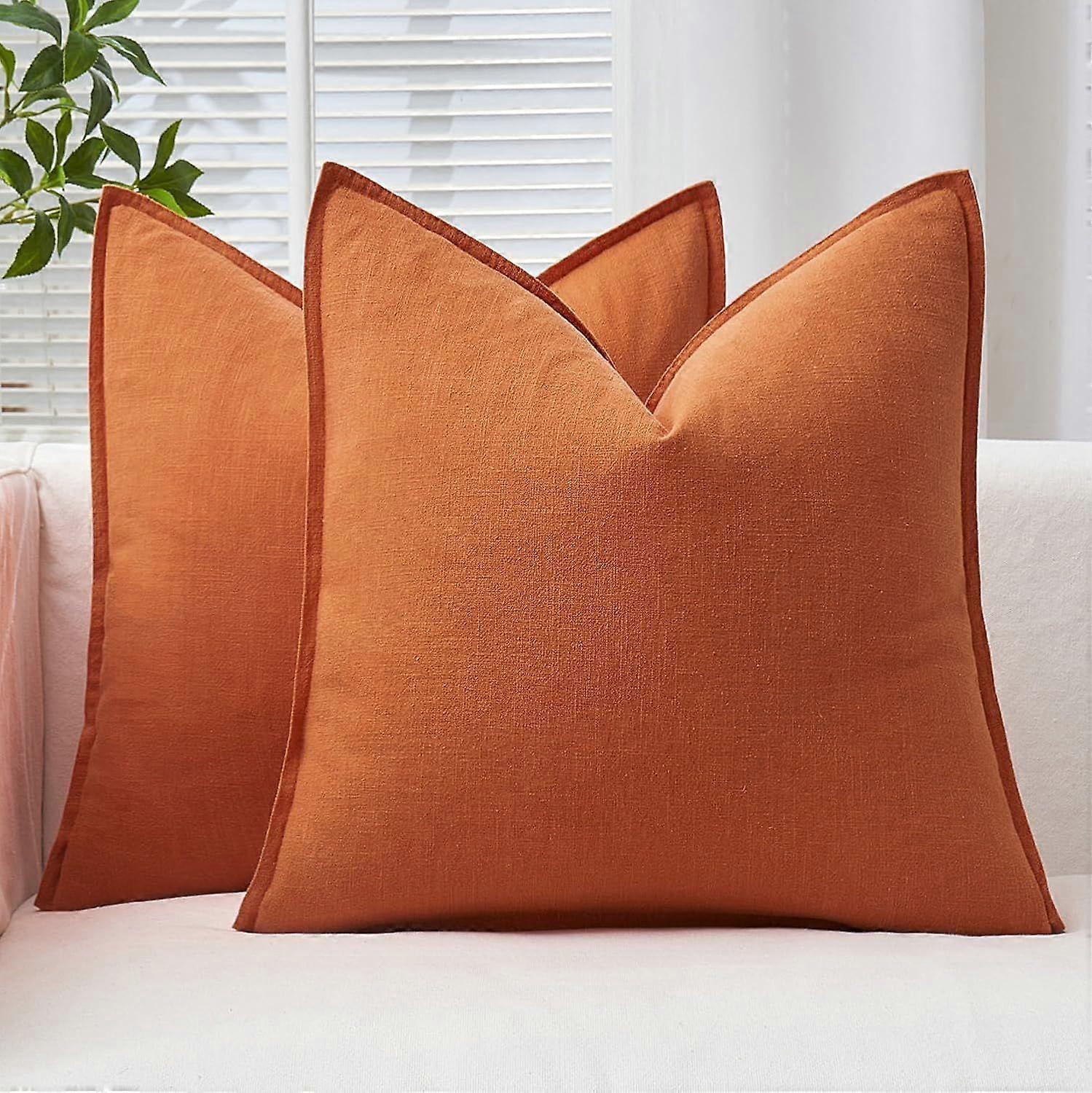 Pack of 2 Fall Orange Pillow Covers 18x18 Inch Decorative Linen Solid Throw