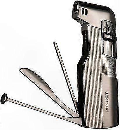 Refillable Butane Lighter with Soft Flame, Premium Pipe Tool in Black Nickel Finish