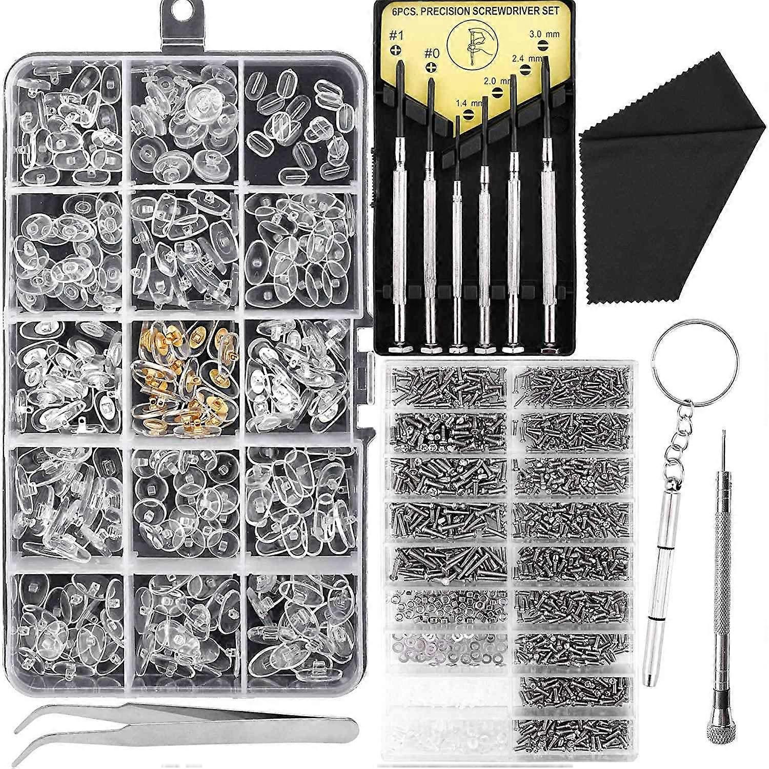 Eyeglass and Sunglasses Repair Kit,Glasses Screws Kit and Nose Pads with 6 Pcs Screwdrivers and 3 P