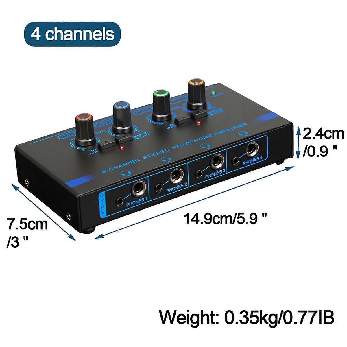 Headphone Amplifier 4 Channels Ultra-Compact Stereo Audio Amplifier with Power Adapter 10MHz Earphone Amp Green