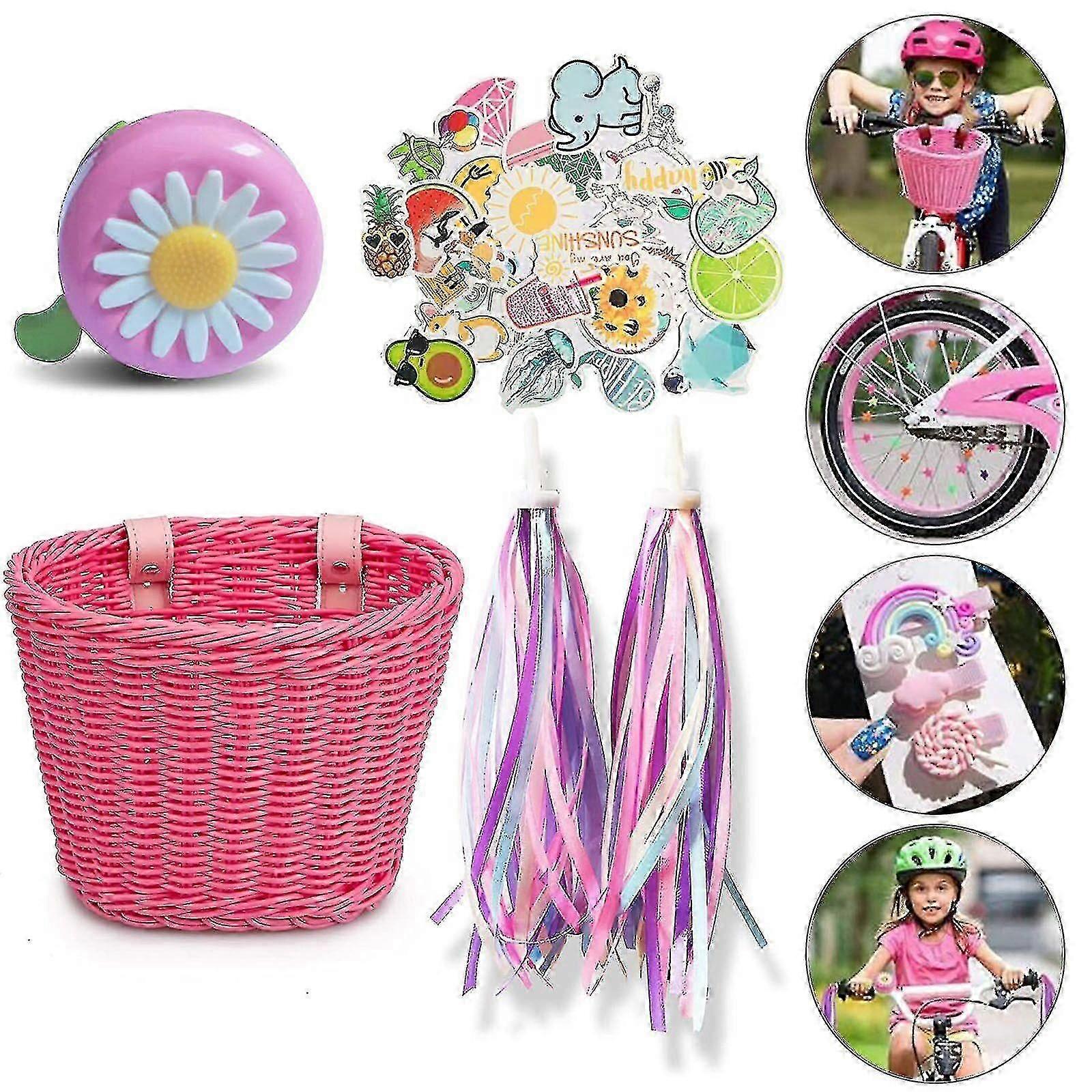 kids bicycle basket front handlebar woven wicker with streamers