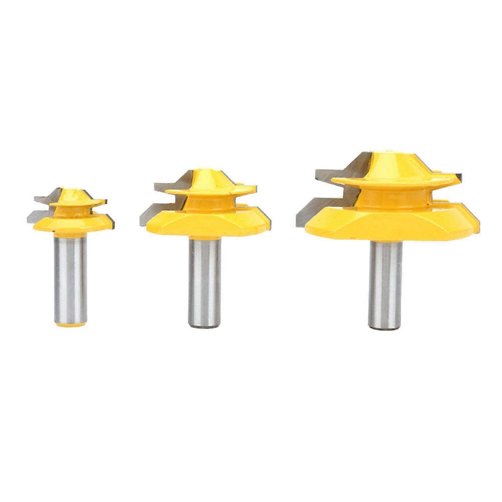 3pcs 1/2" Shank Lock Miter Router Bits 45 Degree Woodwork Tenon Cutter Set for Precise Glue Joint Cutting