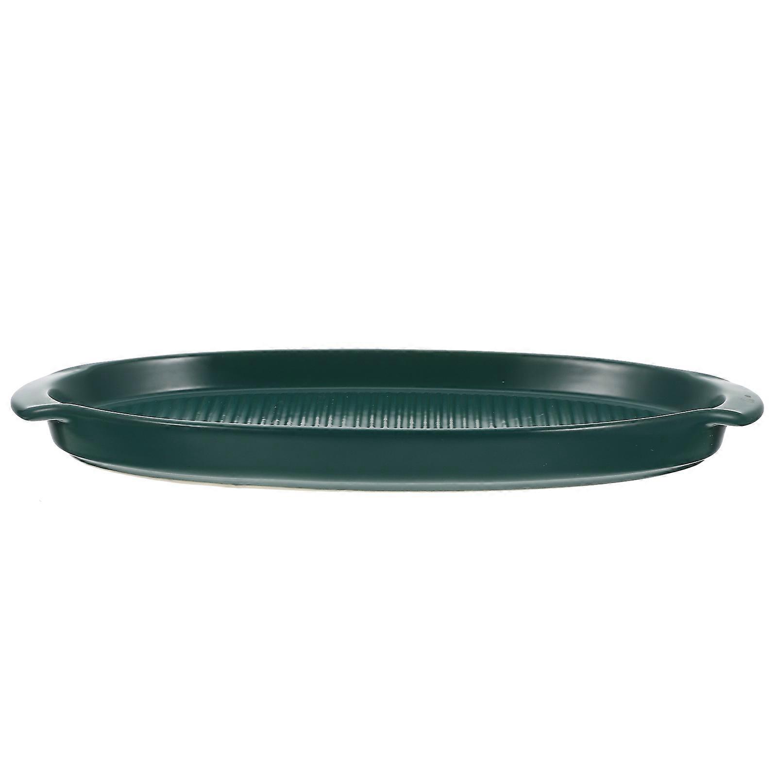 Steamed Fish Plate Ceramic Food Holder for Kitchen Use in Green Color