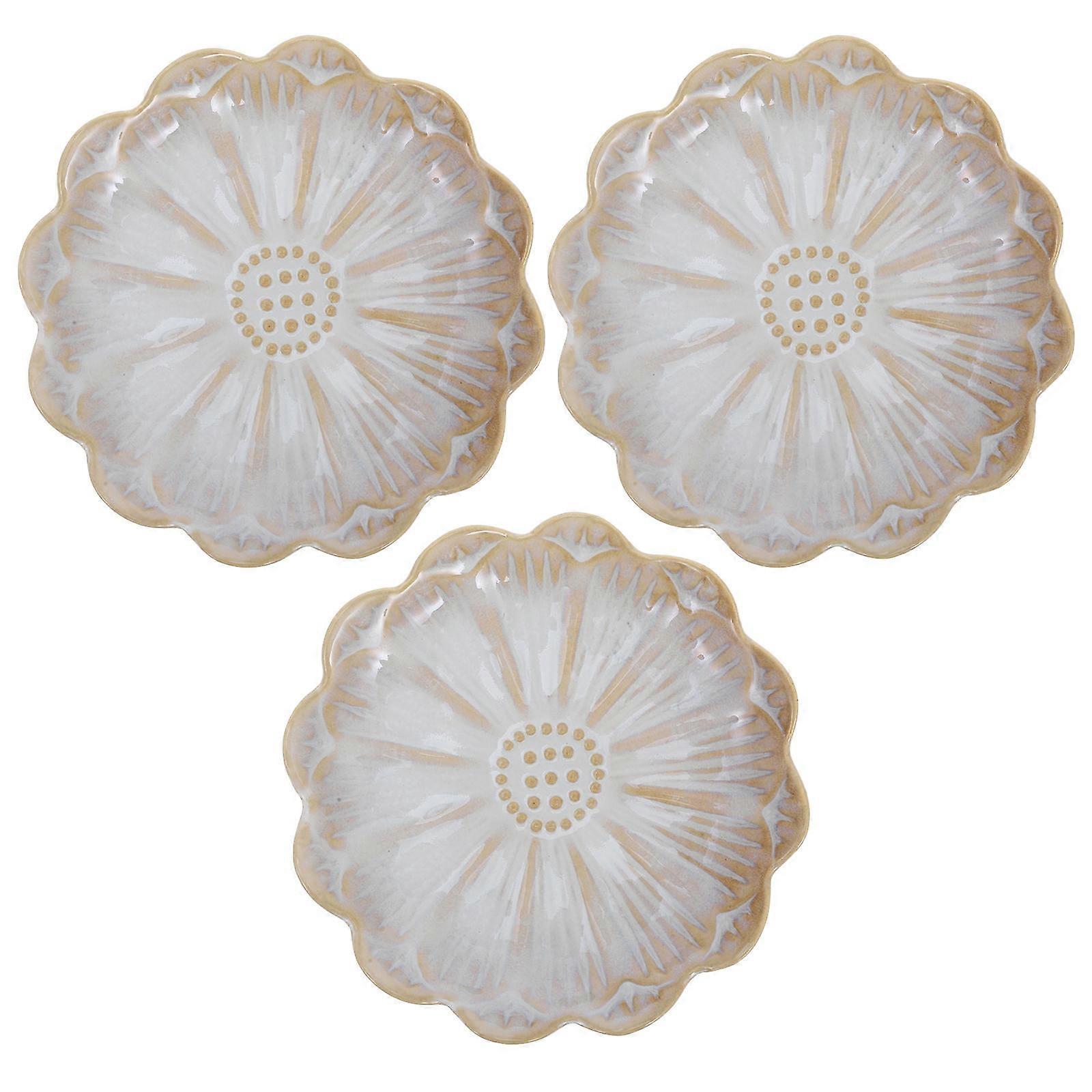 Appetizer Plates Ceramic Sunflower Dish for Food Storage 3Pcs