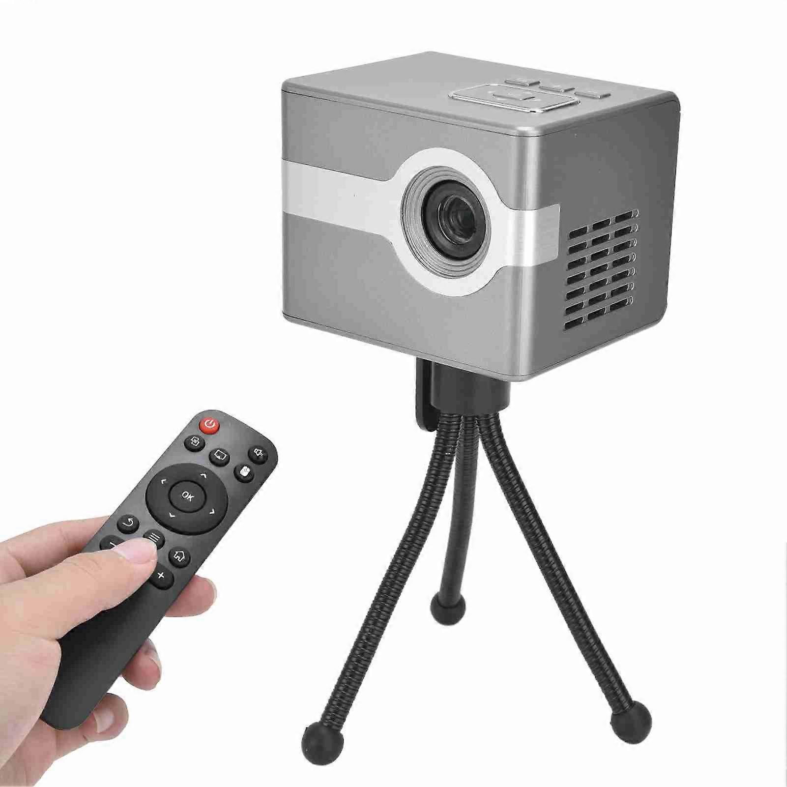 C50 Miniature DLP Projector Portable High Definition Cinema Projector with Remote Control TripodSilver Gray EU Plug 100‑240V