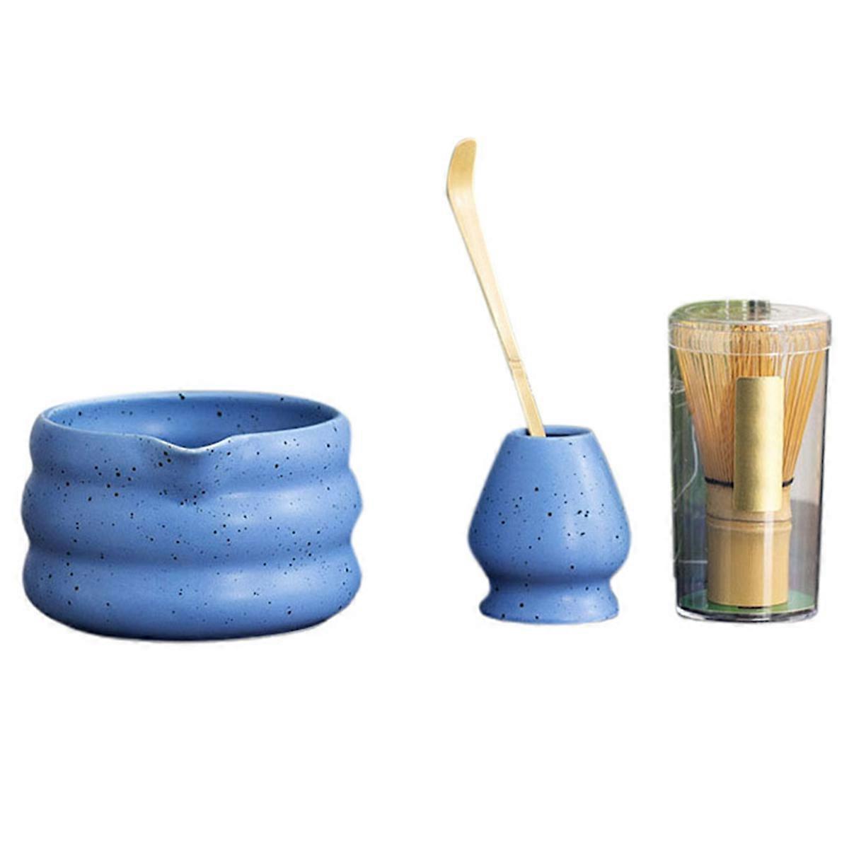 4/Pcs Japanese Matcha Set Matcha Bowl with Mouth Song Tea Tip Tool Matcha Whisker Stand Blue