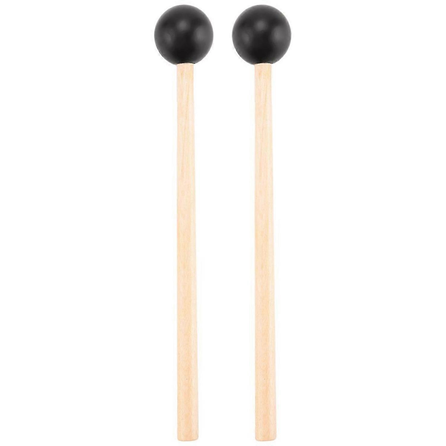 2Pcs Soft Rubber Head Sticks Wood Handle Bell Mallets Black