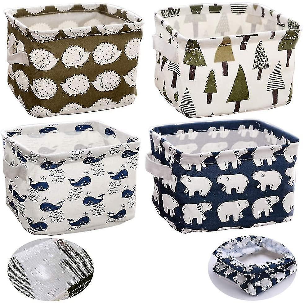 4 Pcs Cotton Folding Storage Baskets Cute Household Storage Organizer