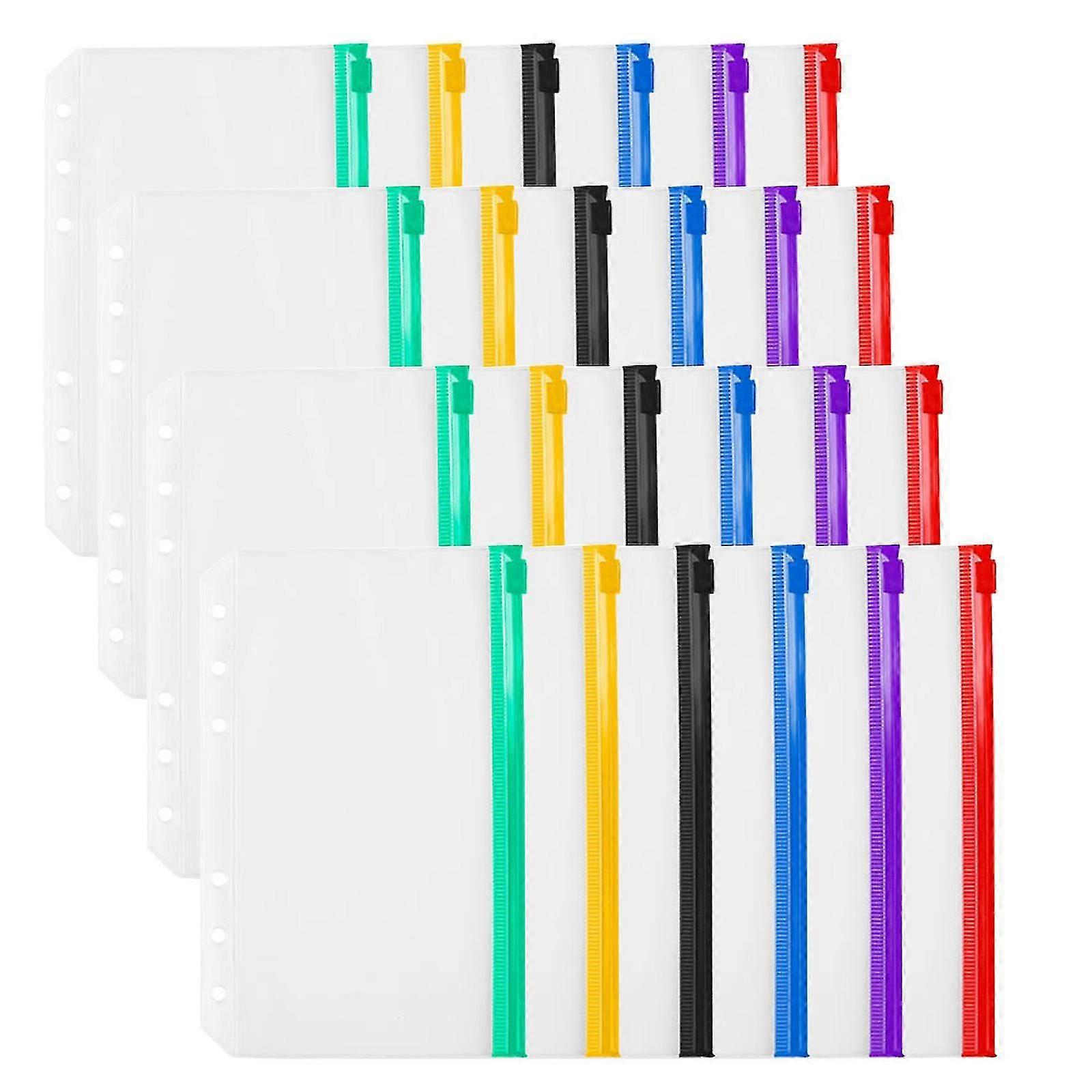 24pcs Binder Pockets A5, Zippered Transparent Folders For 6-ring Notebook Binder, Document Filing Bags