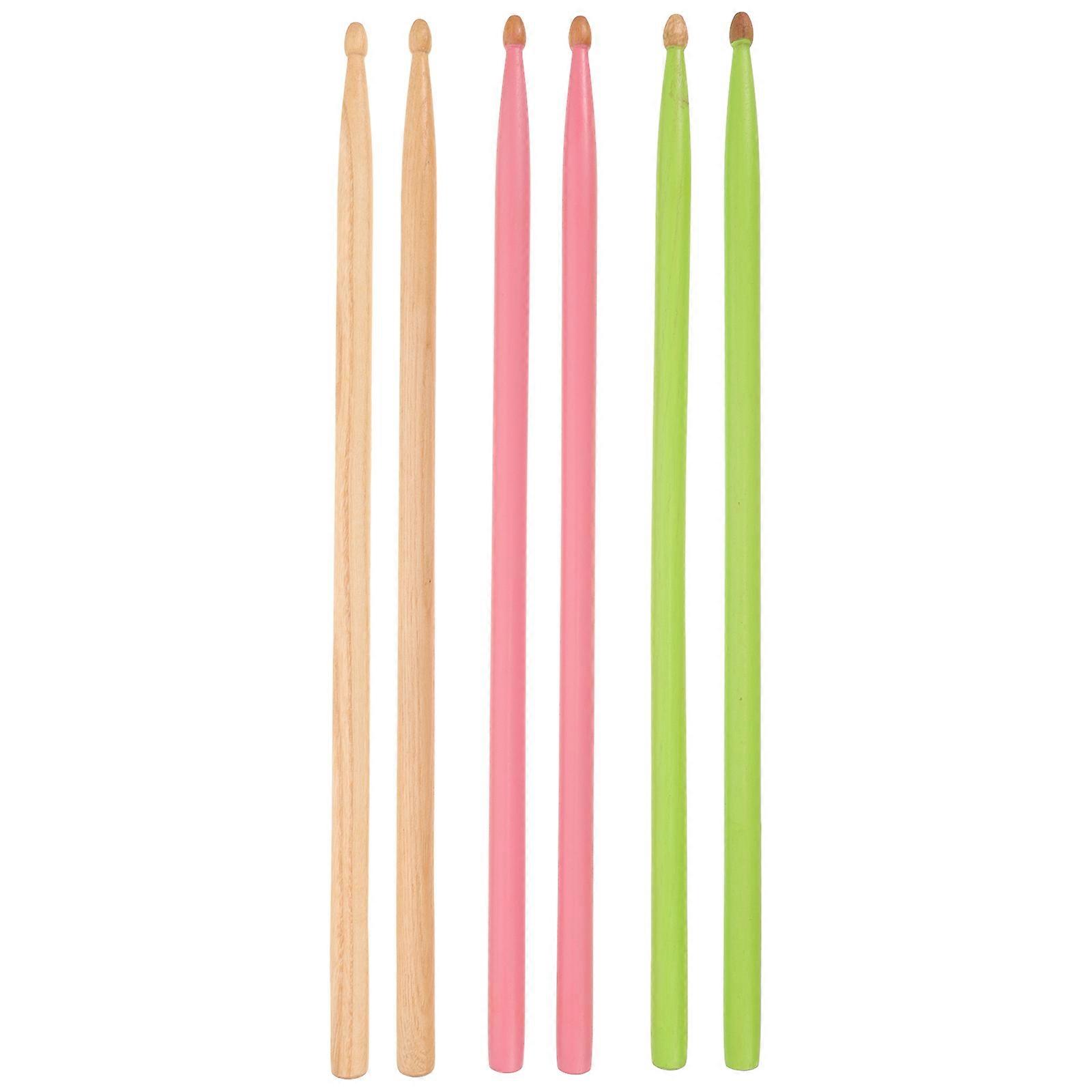 Wooden Drumsticks Acoustic Drum Sticks for Drum Use 3Pairs Assorted Color