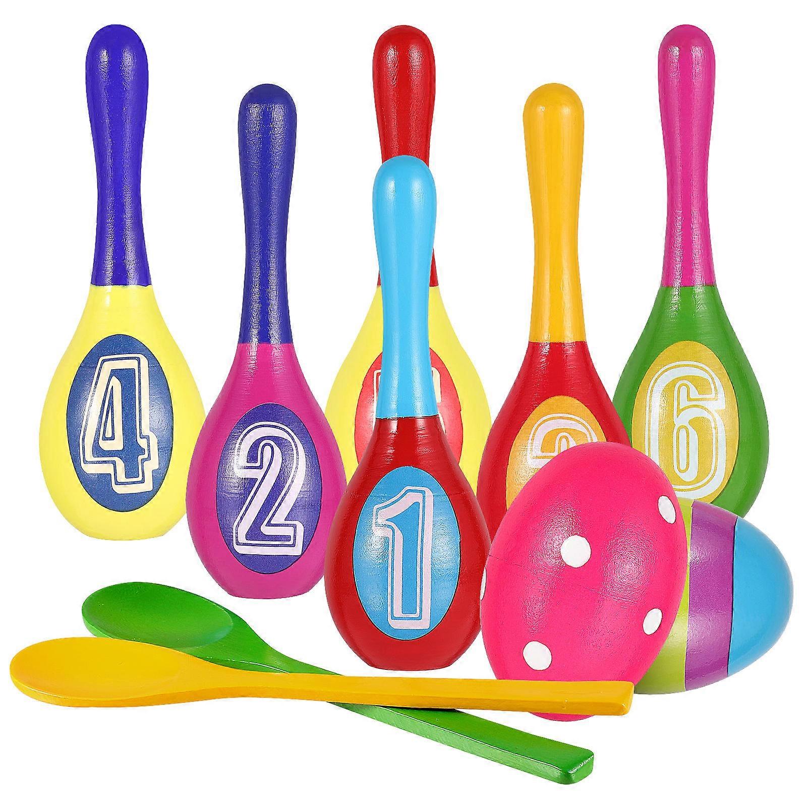 Wooden Easter Bowling Game for Playing with Colorful Pins and Eggs
