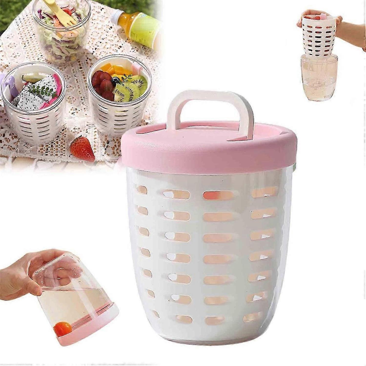 650ml Fruit Cup with Strainer,Leak-Proof, Protable Salad Container Includes Fork,Sealed Leak-Proof S