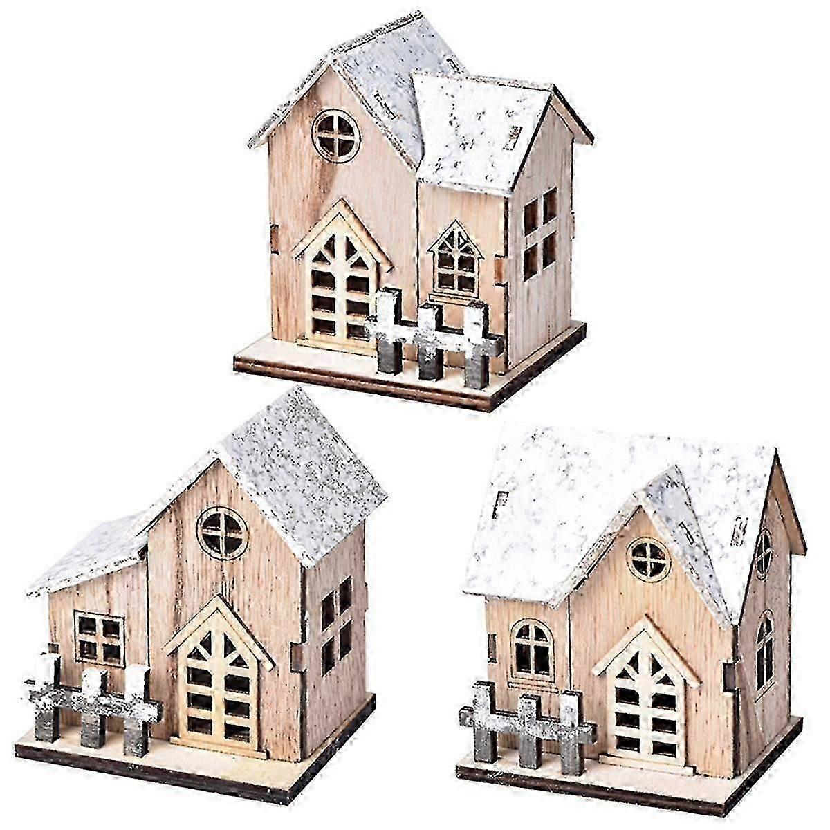 Christmas-Village House Decor Wood Rustic Decor with Light Xmas Lantern Decor for Village Collectio