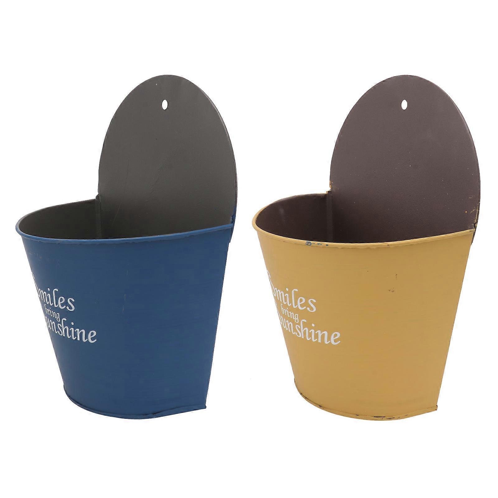 Assorted Color Iron Flowerpots for Decor 2Pcs Retro Style Wall Pots