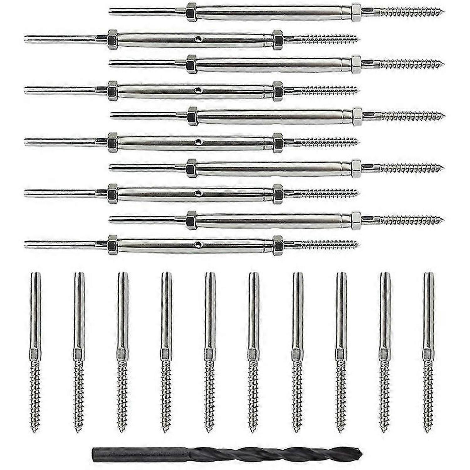 10 Pairs Lag Screw Swage Turnbuckle Tensioner and Lag Screw Stud Fitting for 1/8inch Cable Deck Rail