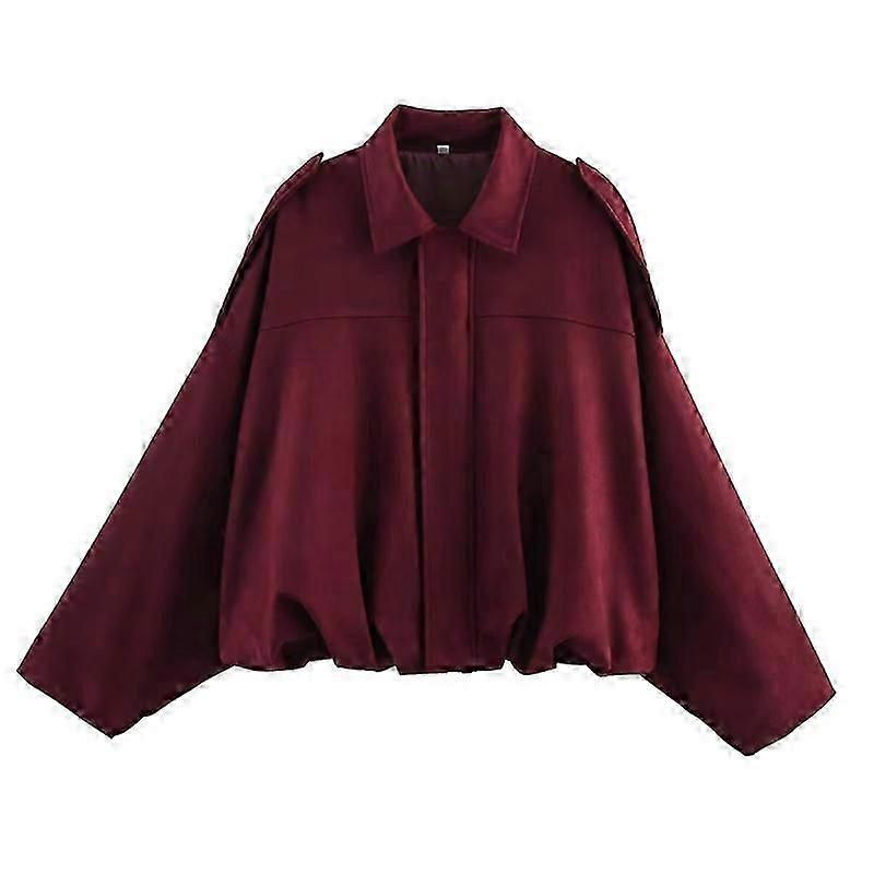 Women'S Suede Texture Effect Loose Version Of Fashion Lapel Shoulder Bomber Jacket - DSW