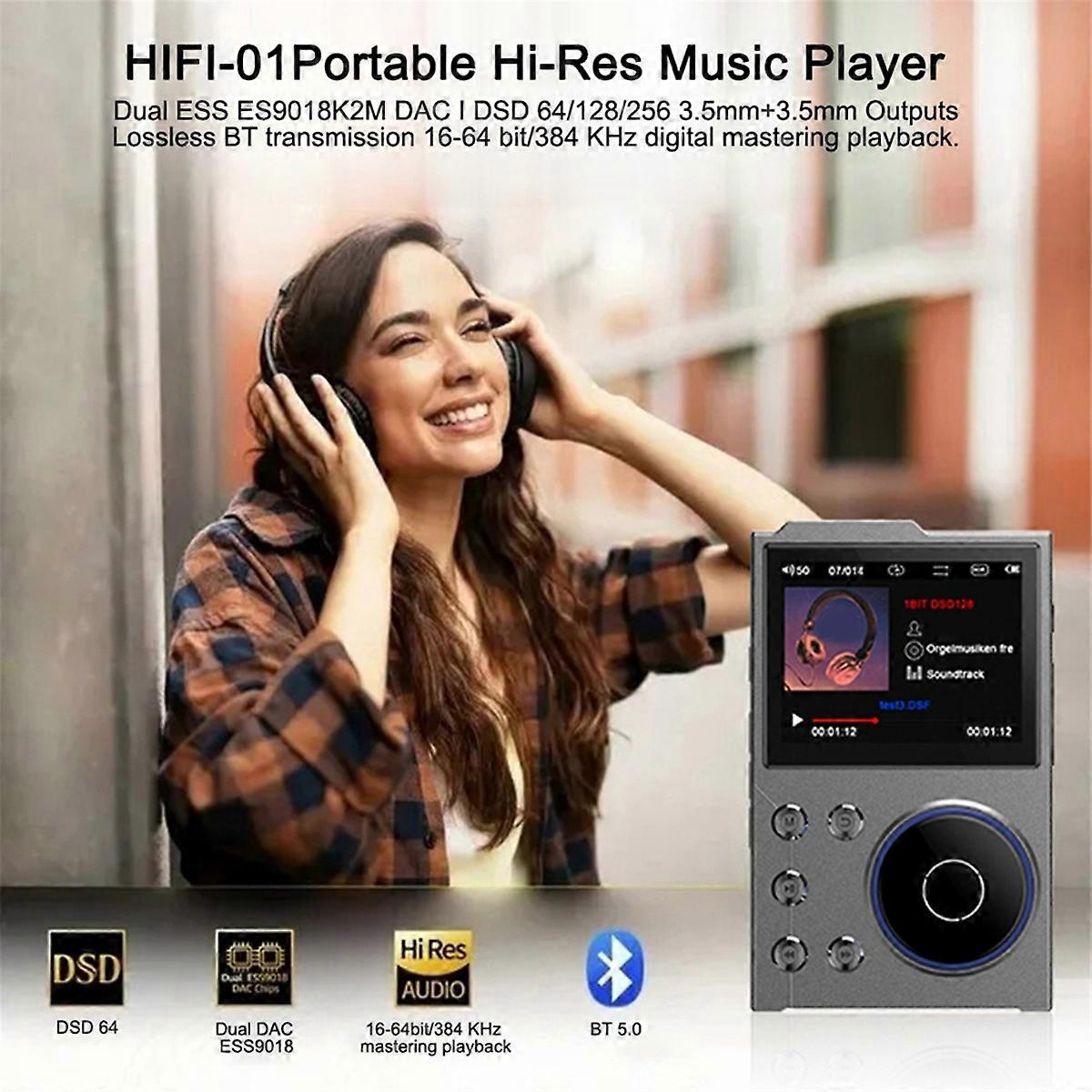 HiFi MP3 Player Bluetooth 5.0 Lossless Audio Player Digital Music Player Portable Audio Player Build
