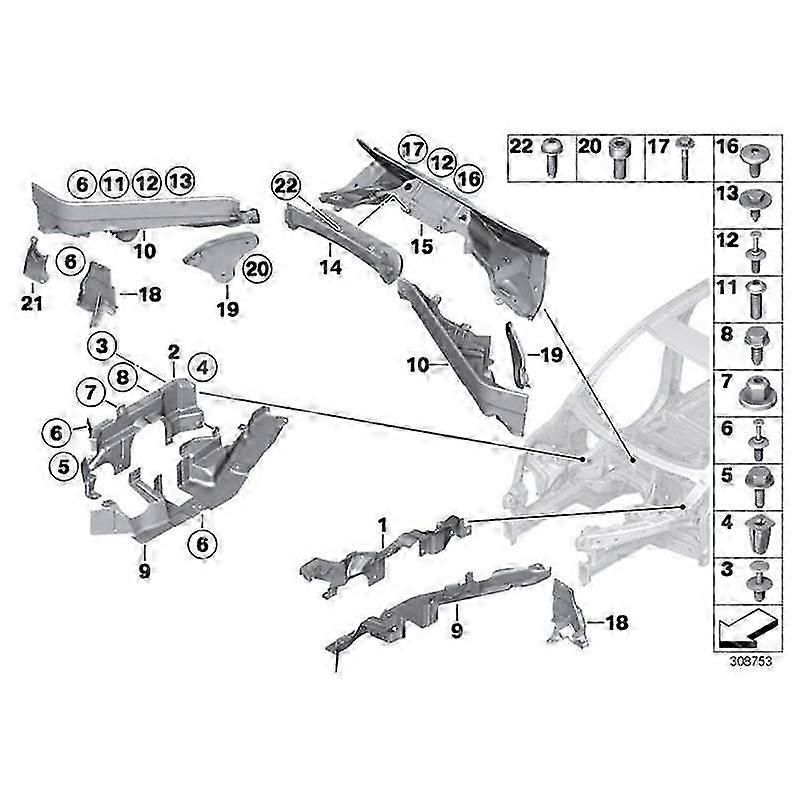 3Pcs Engine Upper Compartment Partition Bulkhead Panel Kit for X5 E70 X6 E71 E72 51717169419 51717169420 51717169421