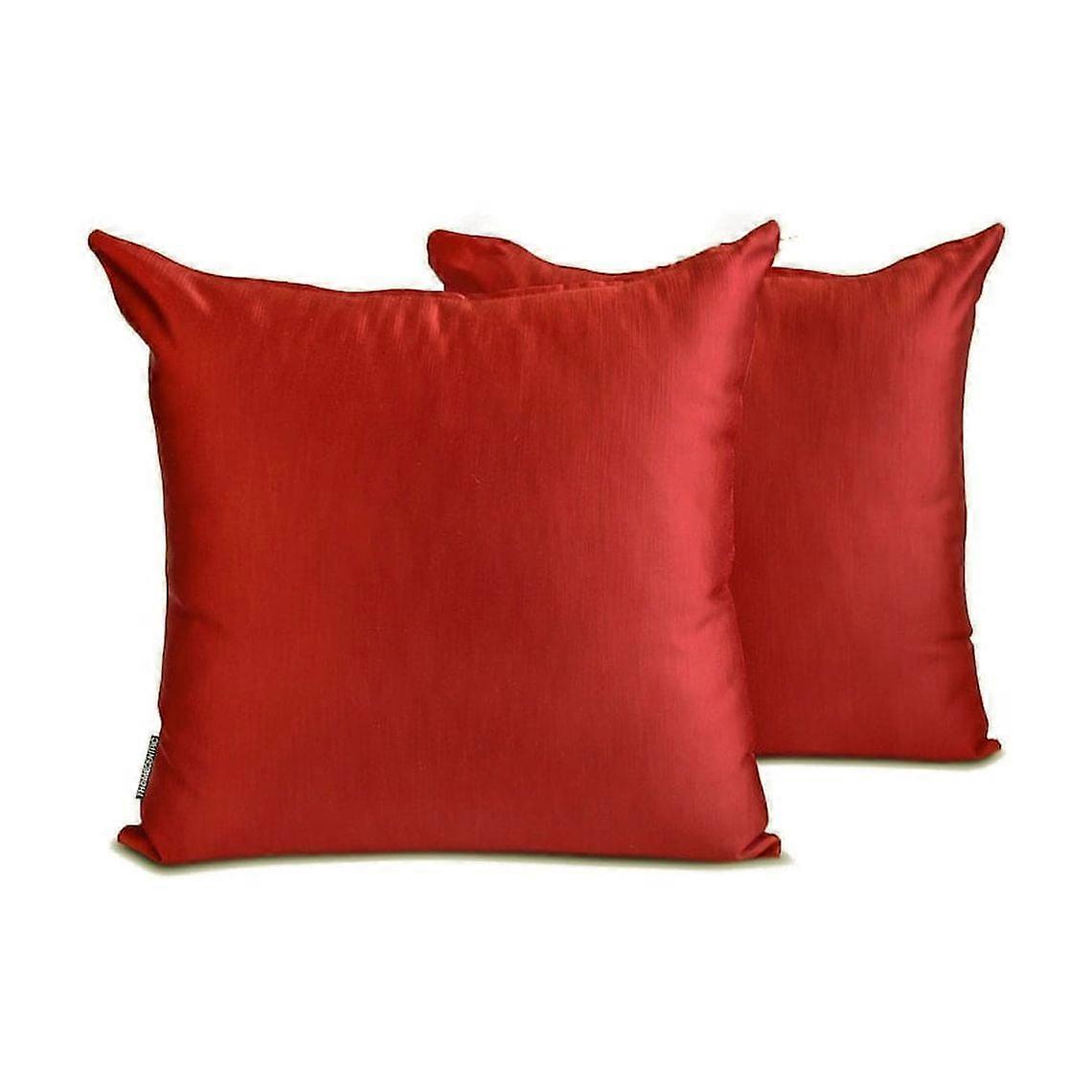 HomeCentric Decorative Pillow Cases Rust Pack of 2, 22"x22" Satin Solid Throw Pillow Cover for Sofa, Modern Style - Rust Slub Satin