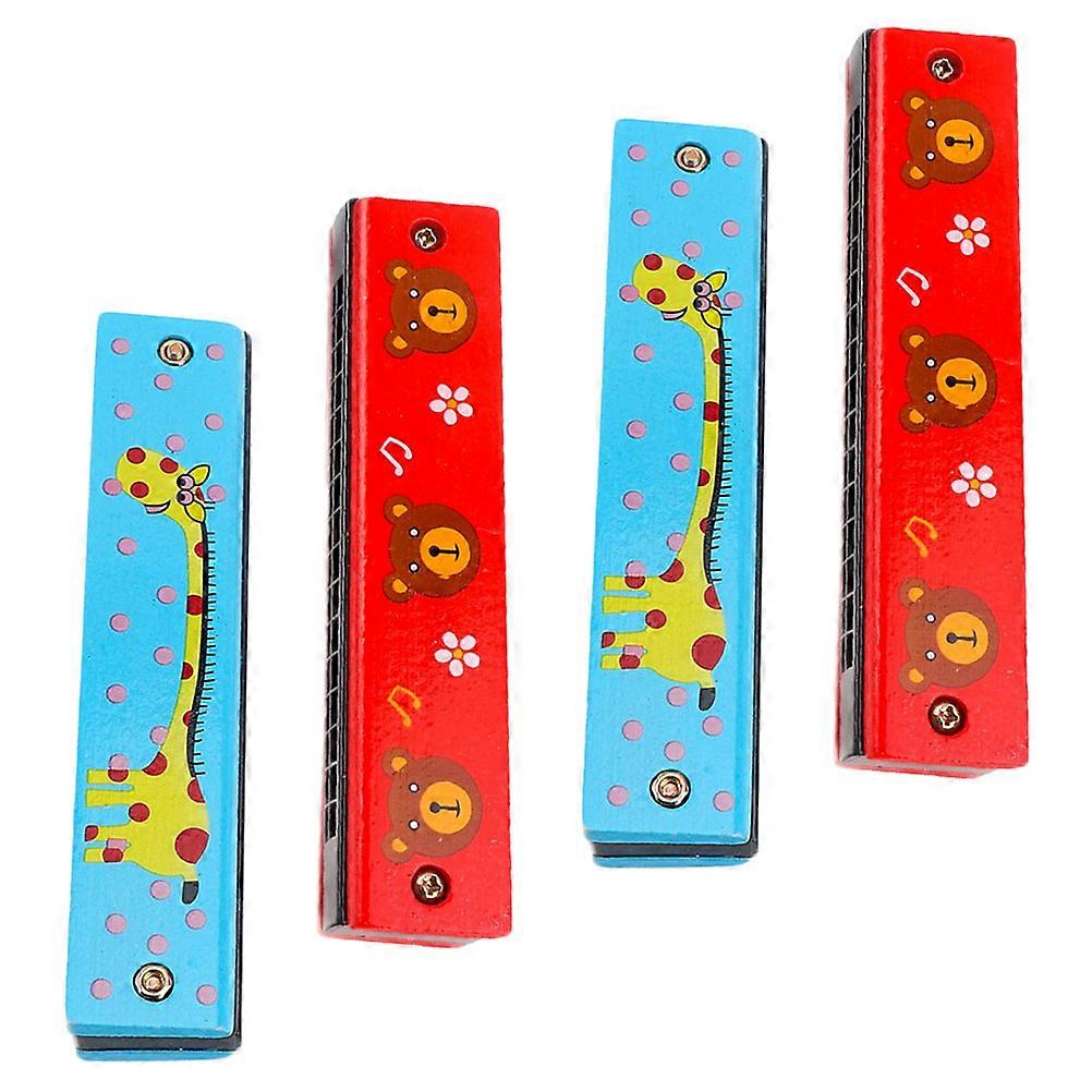 Wooden Harmonica 16 Hole Harmonicas for Kids 4Pcs Assorted Colors