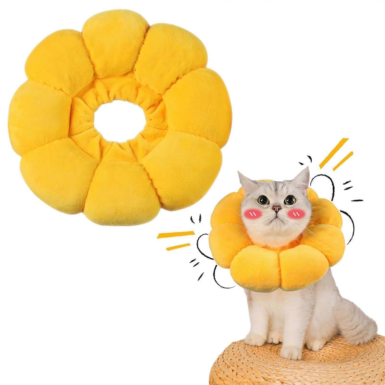 Cat Cone Collar Soft Donut Style Cat Recovery Collar Sunflower Pattern For Wound Healing And Medical Rehabilitation