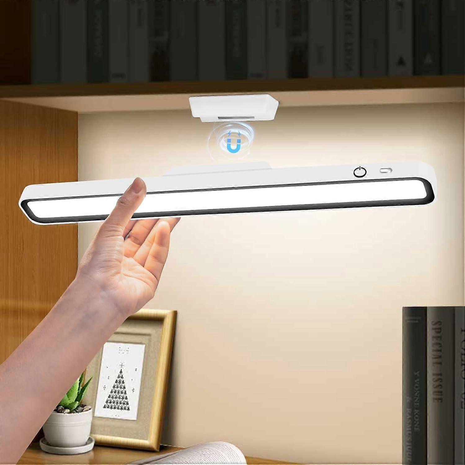 LED Desk Light Bar 3000K-6000K, Rechargeable Magnetic Under Desk Lighting, Portable for Wall Reading (White)