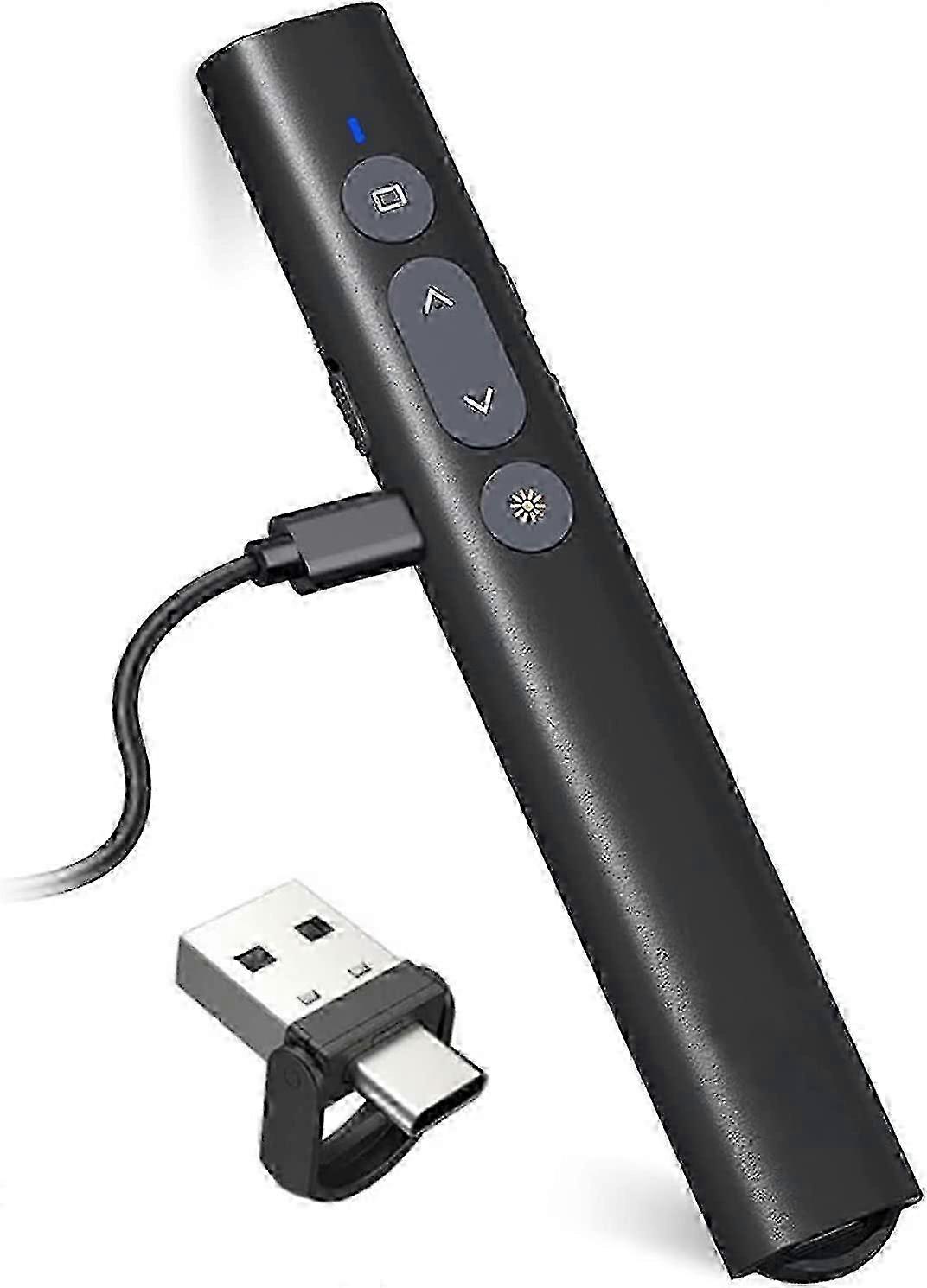 USB-C PowerPoint Remote Pointer - 2-in-1 Rechargeable Wireless Presenter for Mac, iPad, Computers with Presentation Zoom (140 * 22 * 12mm)