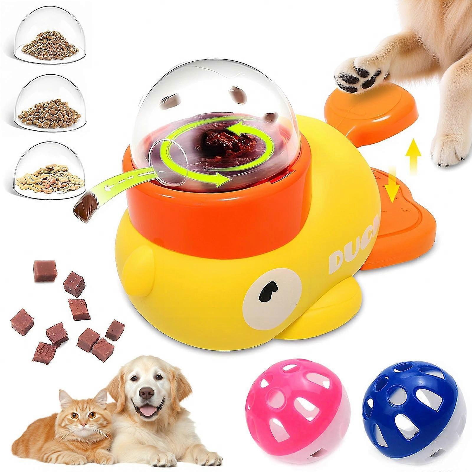 Dog  Dispenser Toy, Interactive DuckShaped Puzzle Feeder, 2Pc Bell Ball Set, 2In1 Slow Feeder For Dogs  Cats