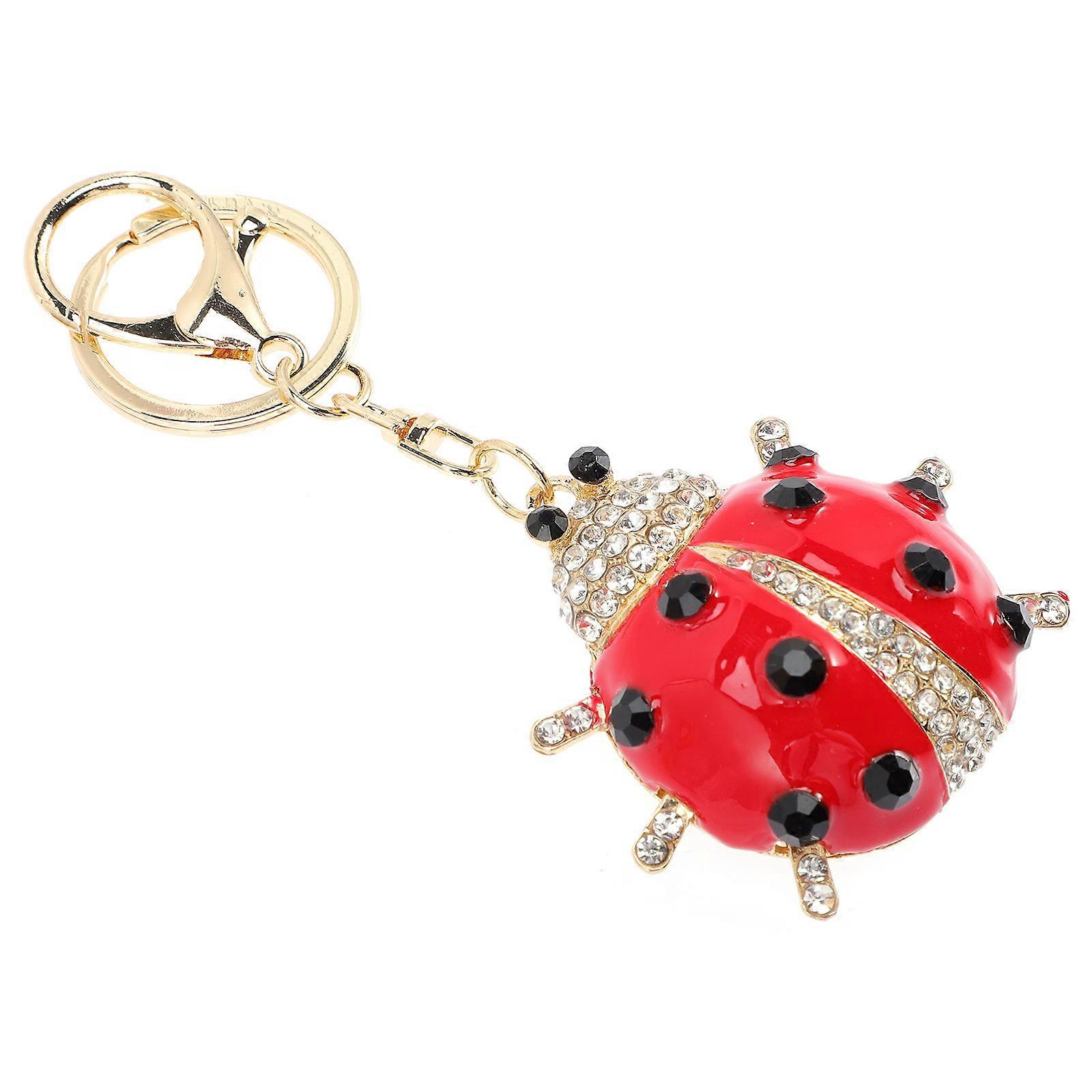 4Pcs Red Rhinestone Ladybug Keychain for Decoration Key Pendant Charm