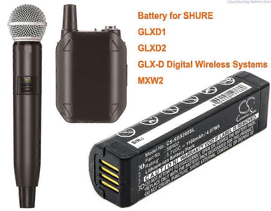 Cameron Sino 1100mAh Battery SB902, SB902A for SHURE GLX-D Digital Wireless Systems, GLXD1, GLXD2