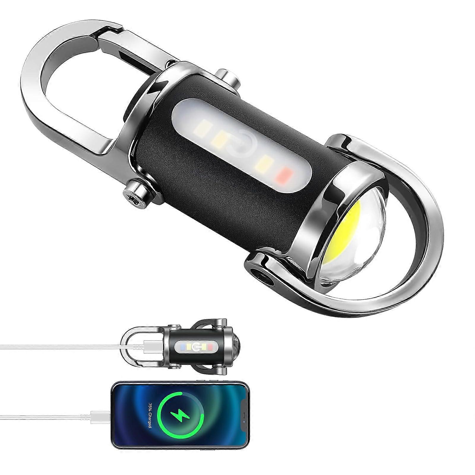 Portable LED Keychain Flashlight with USB-C Charging 600mAh Power Bank, Blue Strobe Light for Home, Camping & EDC Gear