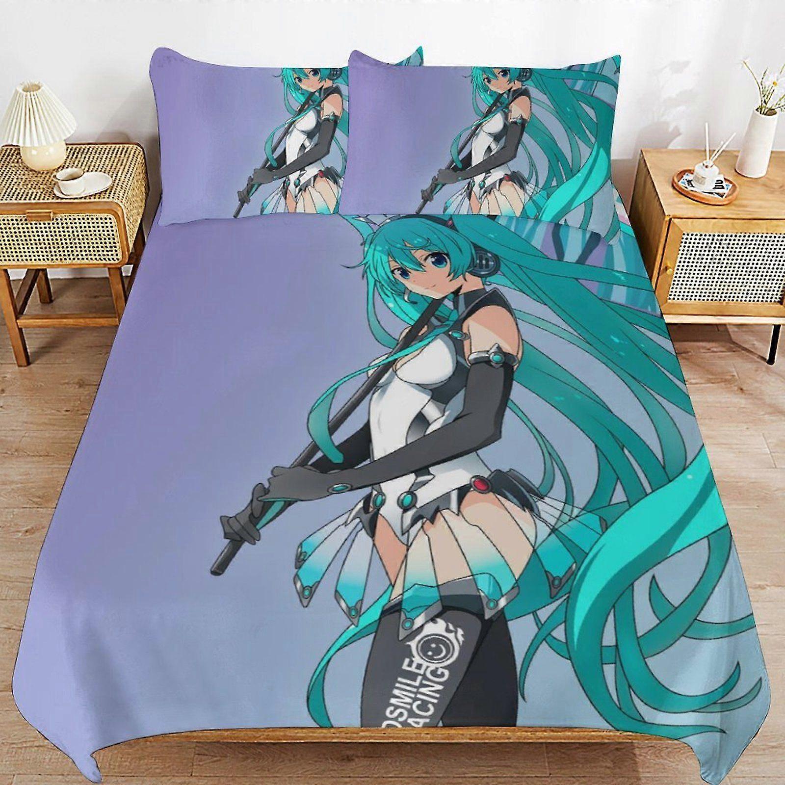 a401 Hatsune Miku Bedding System Smooth Fabric Zipper Closure Comfortable Texture Soft Feel Duvet Cover Sets Pack b401