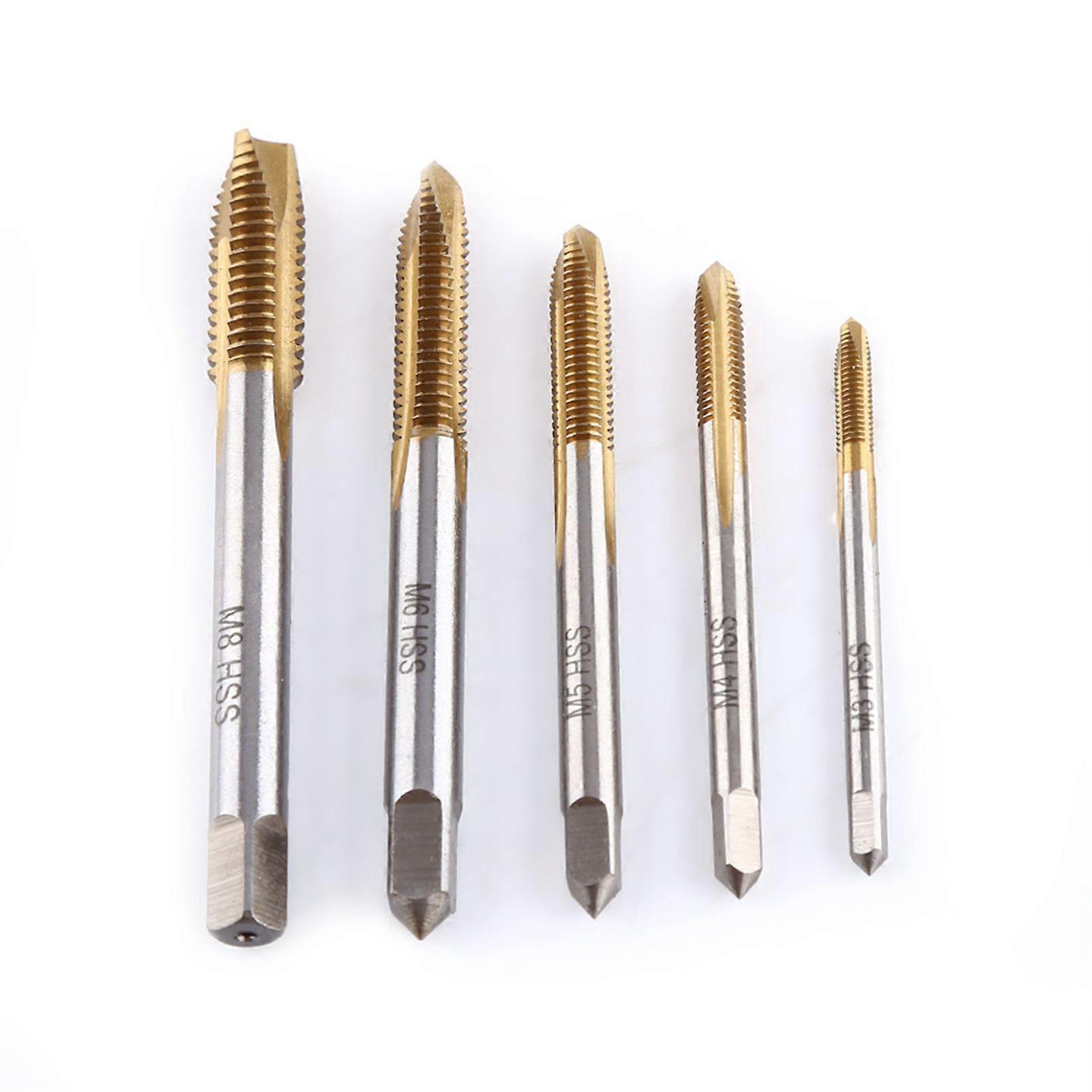 5pcs/set Titanium Coated HSS Thread Screw Tap Kit M3 M4 M5 M6 M8 Forward Chip Ejection