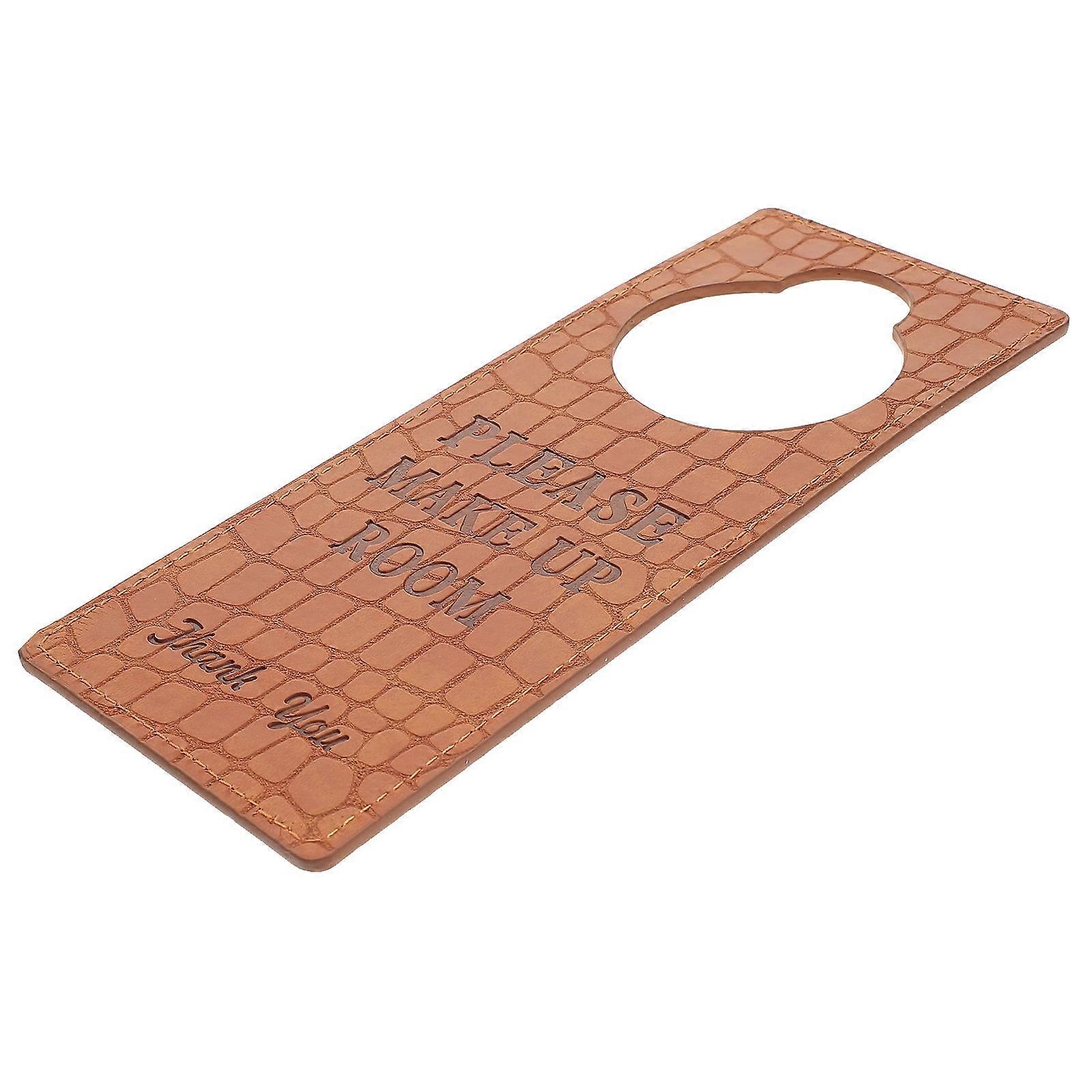 Do Not Disturb Door Sign Pair For Hotel Rooms Brown PU Material Featuring Room Cleaning Request