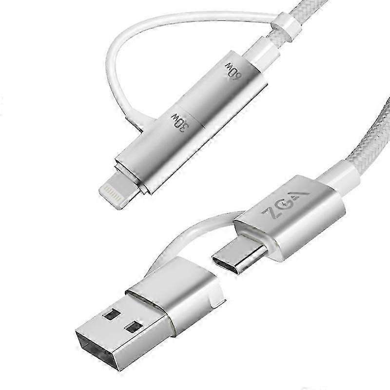 ZGA CB10 60W USB/Type-C to 8 Pin/Type-C 4 in 1 Fast Charging Data Cable, Length: 1.2m