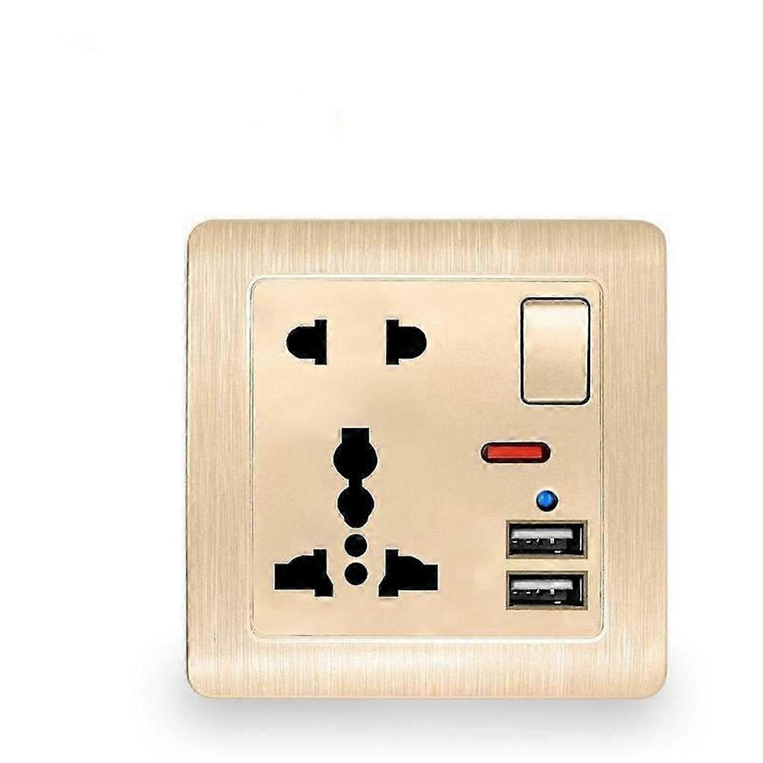 EU Standard Usb Socket Gray Embedded Panel 2.1A Dual USB Port AC 110-250V Wall Power Socket Universal 5 Hole Outlet