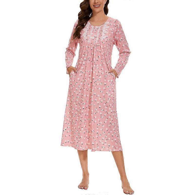 Långärmade nattlinnen för kvinnor i bomull, spets