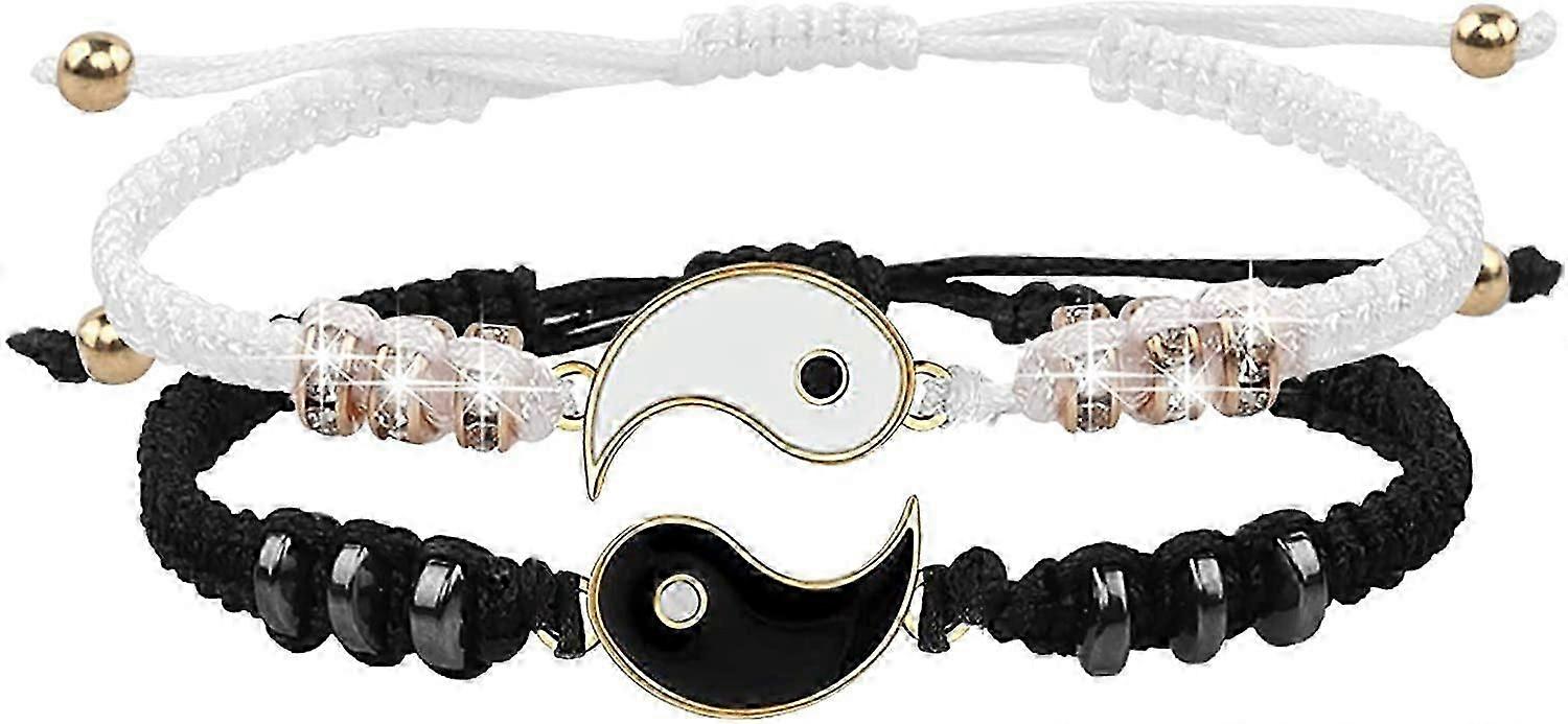 2pcs Yin Yang Adjustable Cord Bracelet 2 Matching Rope Bracelet For Best Friend Lovers