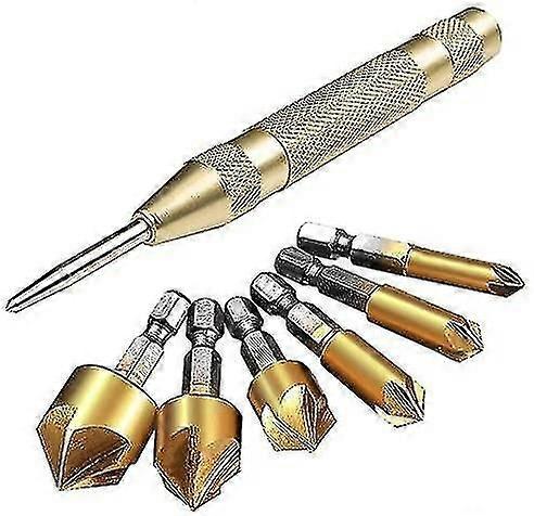 Set Of 6 Hexagonal Shank Conical Milling Bits With Automatic Punch