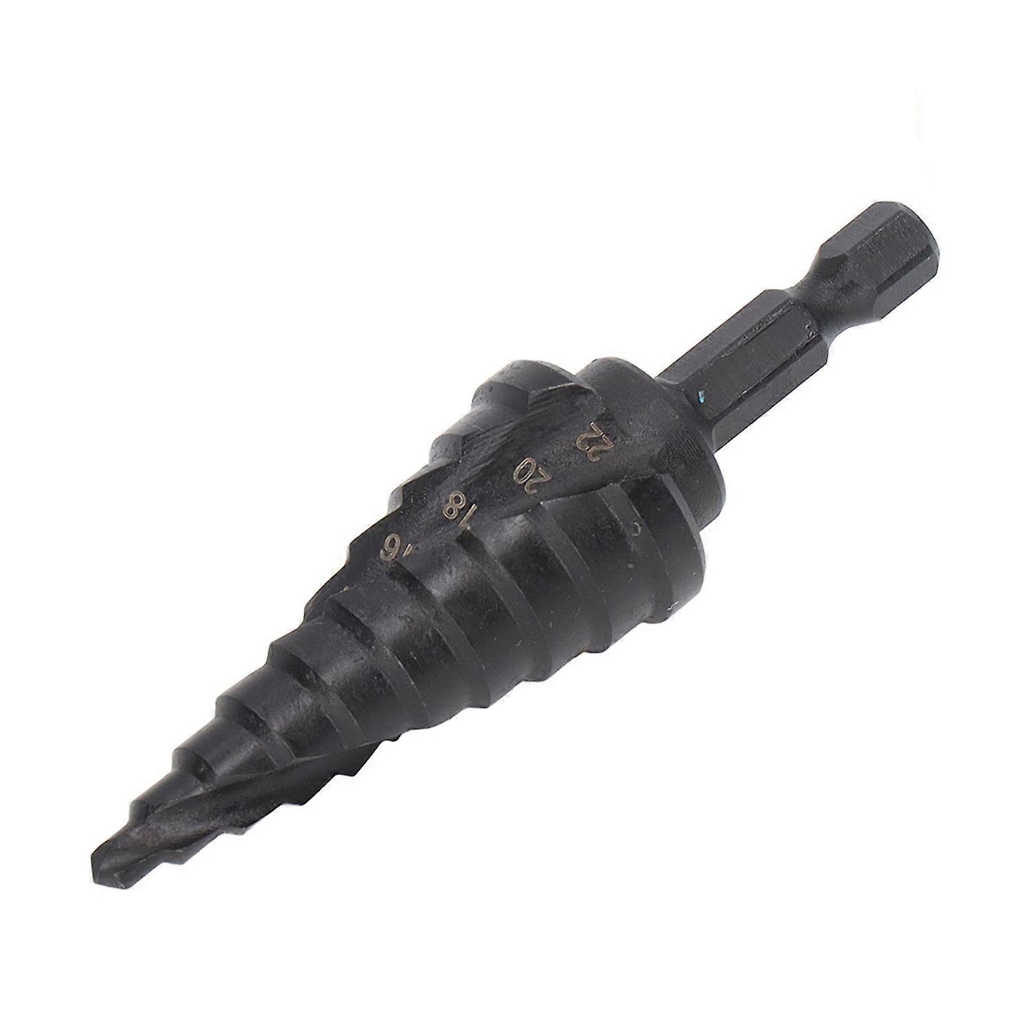 Step Drill Bit HSS Spiral Groove Pagoda Hole Reamer Hex Shank Tool for Metal Black 10 Steps(4‑22mm)